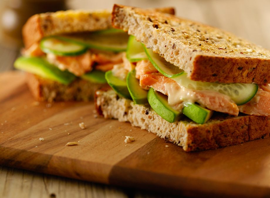 Smoked fish, avo and cucumber sandwich