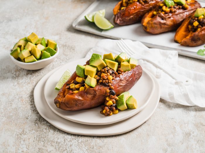 4. Avocado Sweet Potatoes with Veggie Chilli
