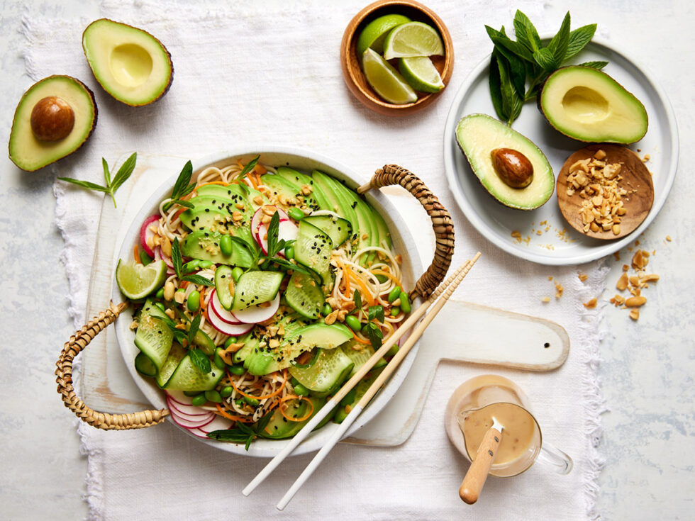 Avocado Cucumber Edamame And Soba Noodle Salad With A Zesty Peanut