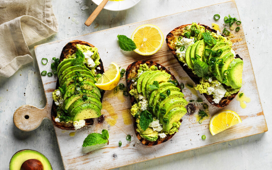 Crushed avocado on grilled sourdough with mint and ricotta