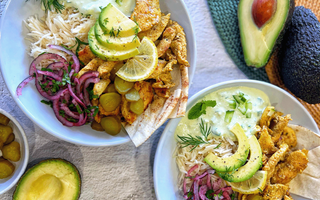 Chicken Shawarma Bowl with Avocado Tzatziki