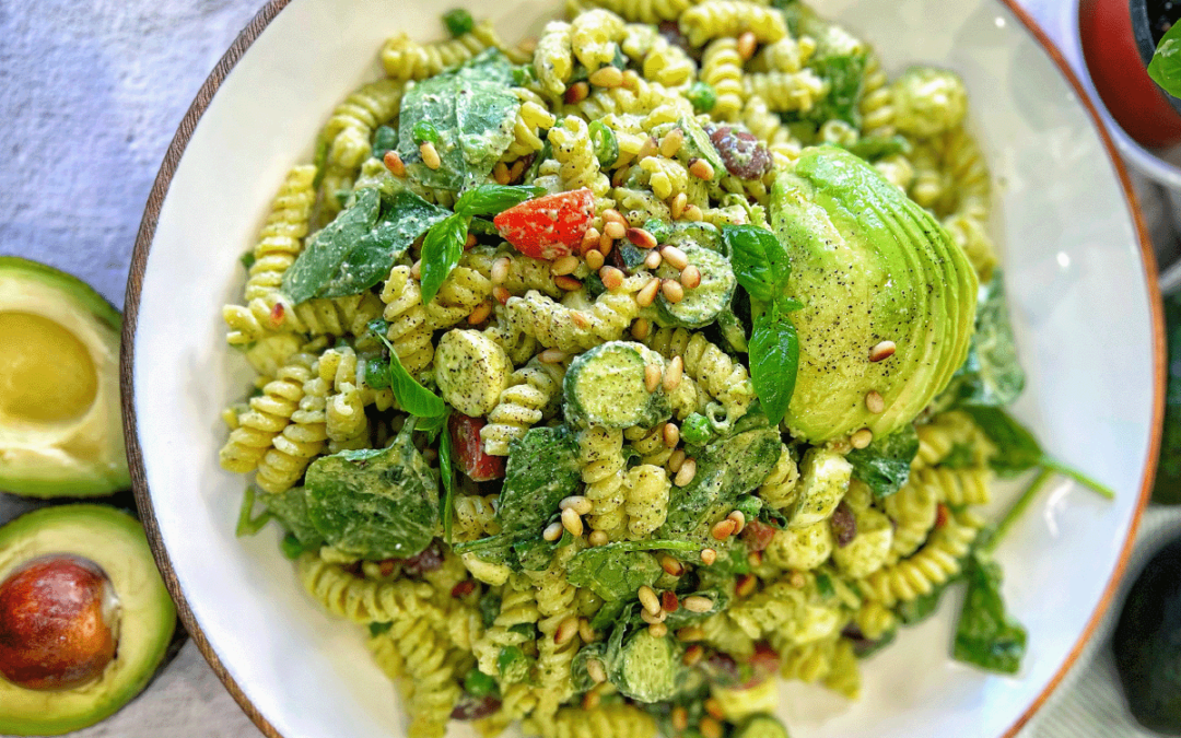 Avocado pesto pasta salad