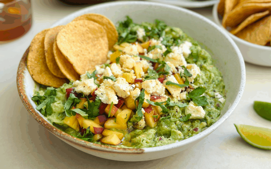 Hot Honey Guacamole with Peaches & Feta x Tom Walton